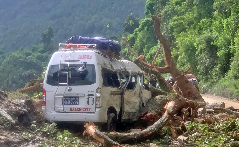 गुडिरहेको माइक्रो बसमाथि रुख ढल्दा नौ यात्रु घाइते